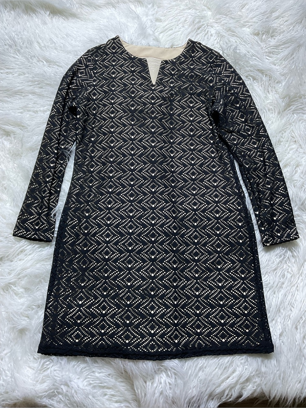 Coolibar UPF 50+ Women's Black Lausanne Crochet Tunic Cover-Up Dress